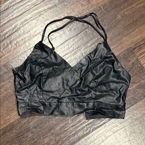 Women's Black Faux Leather Bralette Top